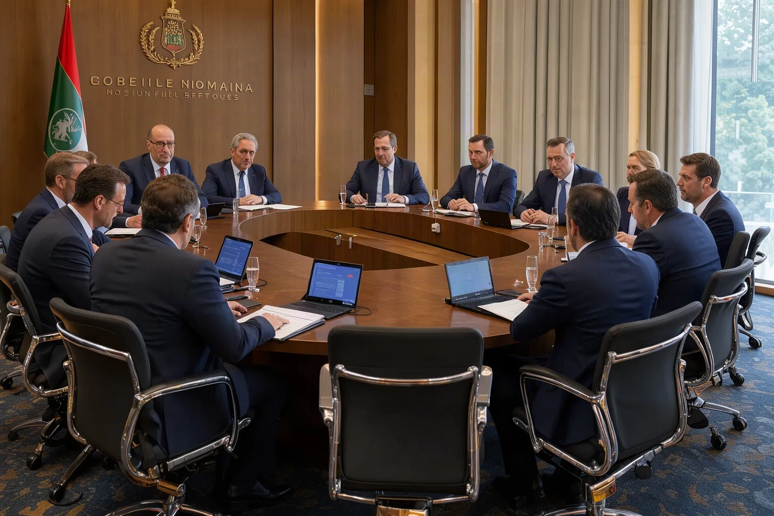 Réunion institutionnelle autour d'une table de travail